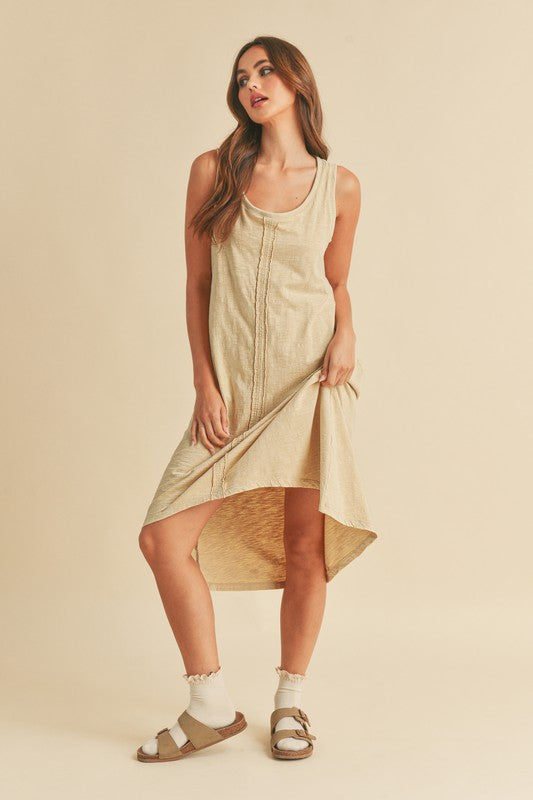 High-Low Hem Scoop Neck Midi Tank Dress For Women Casual Chic with Trendy High-Low Design & Comfortable Tank Style