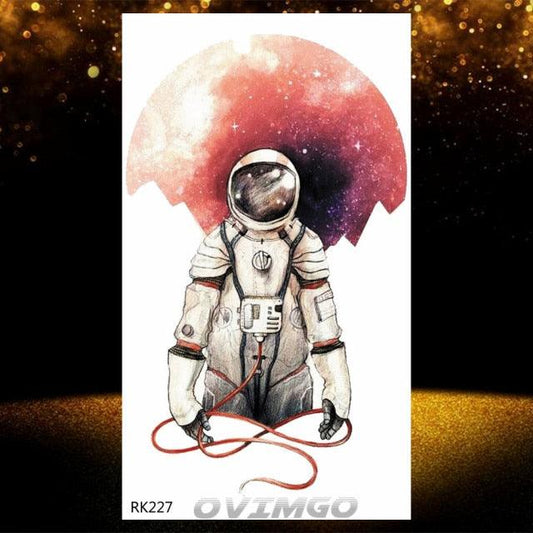 Elegant Animal Waterproof Temporary Tattoos Sticker Astronaut Fake Tattoo Planets Star Space Modern Colorful Realistic Design For Womens