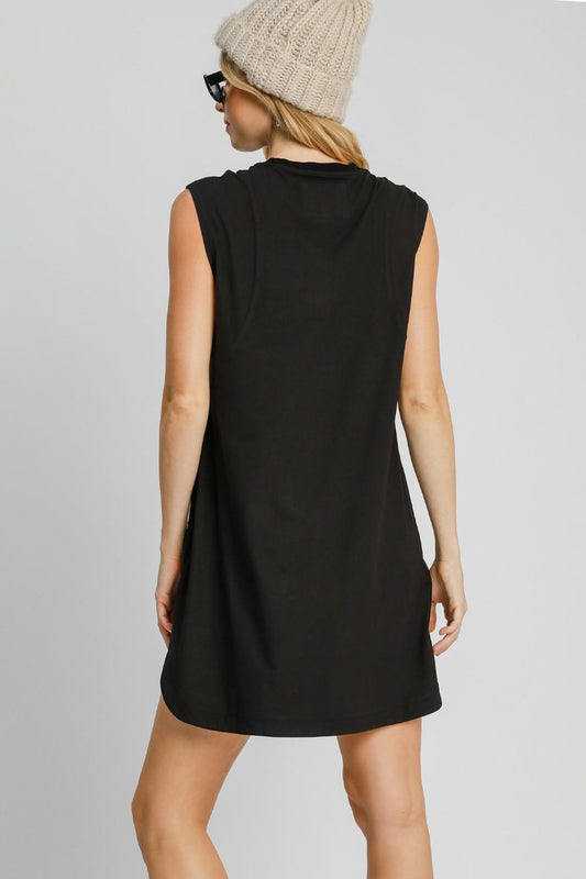 Round Neck Sleeveless High-Low Curved Hemline Mini Dress – Trendy High-Low Dress, Sleeveless Mini Dress, Curved Hemline Dress, Flattering Round Neck Dress, Chic High-Low Dress