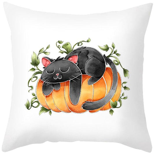 Halloween Cushion Cover Horror Pumpkin Printed Pillow Case Orange And Black Pillow Cover Pumpkin Farmhouse Deco Happy Halloween Decorative Pillow Case For Home 45x45CM