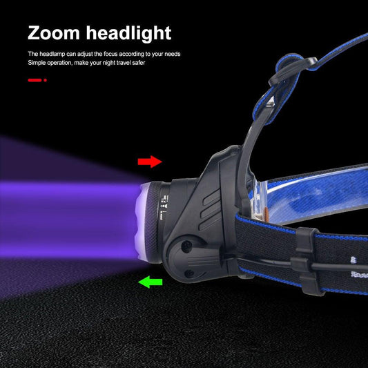 Headlamp Flashlight USB LED Head Rechargeable Light Waterproof Green/Red/UV 395nm Zoomable Headlamp Flashlight Light Outdoor Waterproof Headlight Led Head Lamp 3 Modes Torch For Camping Hiking Fishing