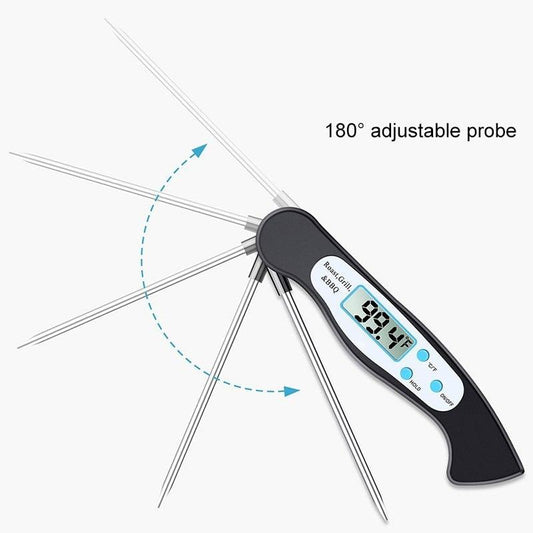 High Quality Foldable Food Thermometer Probe Digital BBQ Meat Kitchen Thermometer Instant Read Meat Thermometer With 4.6” Folding Probe Backlight & Calibration Function For Cooking Food Candy BBQ Grill Liquids Beef Liquid Water Oil Temperature Gauge