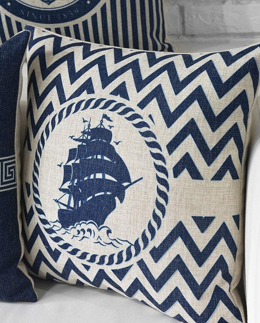 Home Decorative Pillows Mediterranean Pillow Cover Blue Anchor Navigation Compass Sailboat Pillowcase Decorative Cushion Cover For Home Cover Sea Blue Compass Marine Ship Linen Pillow Case Cushion Cover 45x45CM