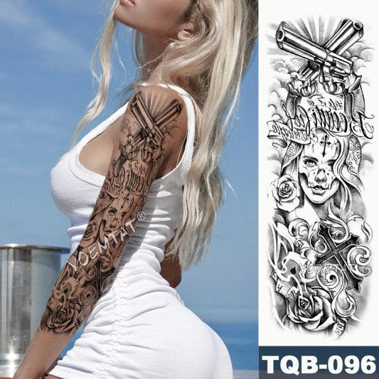 Large Tattoo Sleeve Arm Waterproof Temporary Sticker Tiger Fox For Arm Luxury Colorful Design