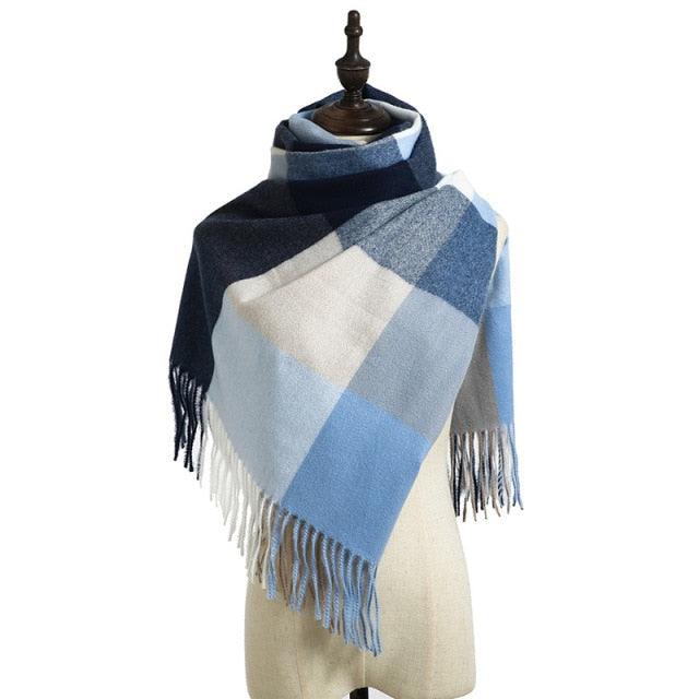 Luxury Fashion Autumn Winter Soft Warm Scarf Plaid Colorful Hijabs Cashmere Scarves Warm Soft Bandana Women's Lightweight Scarves Elegant Echarpe Escharpe Soft Wool Elegant Tassel For Women