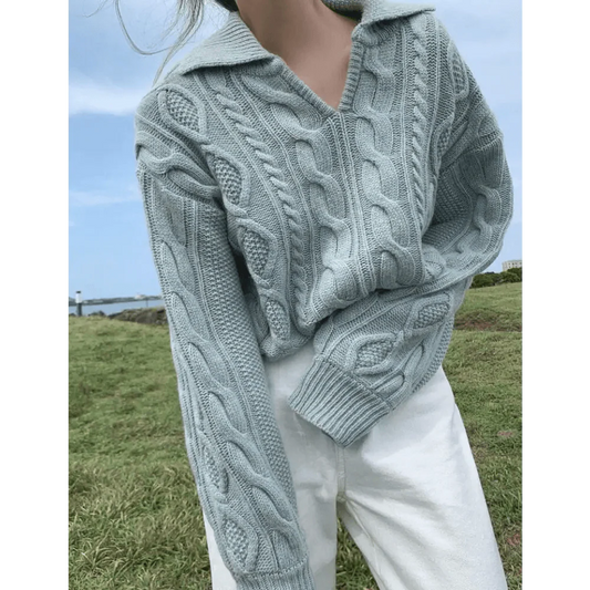 Luxury Kitty Retro Women Sweater Pullovers Knitted Casual Solid Autumn Turn-down Collar Feminine Loose All Match Soft Sweet Tops