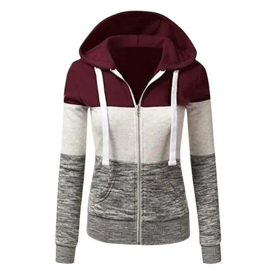Luxury Women Patchwork Hoodie Spring Autumn Slim Hooded Jacket Fashion Long Sleeve Drawstring Pocket Hoodies Sweatshirts Women's Hoodie Color Block Casual Pullover Hoodie