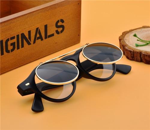 Men Vintage Flat Top Goggles Round Design Metal Retro Glasses For Men & Women Flip Up Sun Glasses New Colourful Fashionable Sunglasses For Men & Women