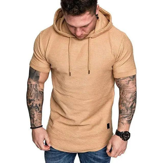 New Mens Hoodies Sweatshirts Short Sleeve Men Hoodies Sweatshirt Casual Solid Color Workout Hooded Tank Tops Summer Hoodies Sports Short Sleeve T Shirt Tank Top for Gym