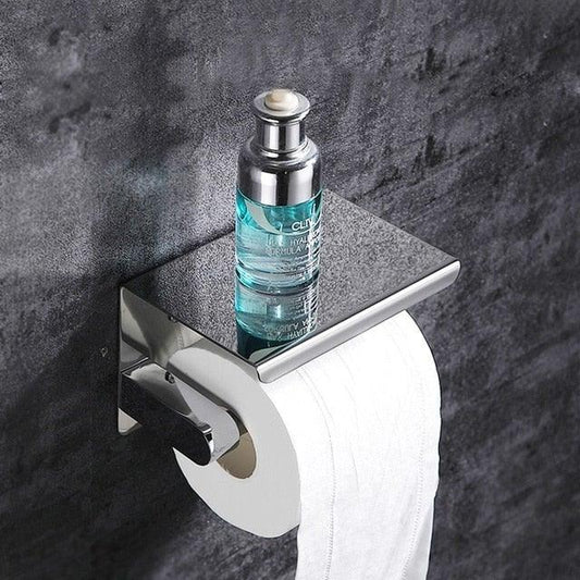 NEW Stainless Steel Toilet Paper Holder BathroomPaper Phone Holder Shelf Towel Roll shelf Accessories Toilet Paper Holder with Phone Shelf Aluminum Bathroom Accessories Tissue Roll Dispenser Storage Rack Wall Mounted Modern Paper Towel Adapter