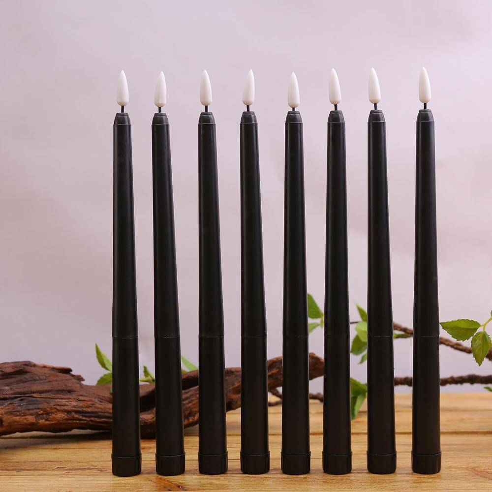 Pack of 6 Black LED Birthday Candles Flameless Taper Candles LED Taper Candles Led Candle Lights Flickering Candles For Halloween Christmas Yellow/Warm White Plastic Flameless Flickering Battery Operated LED Halloween Candles