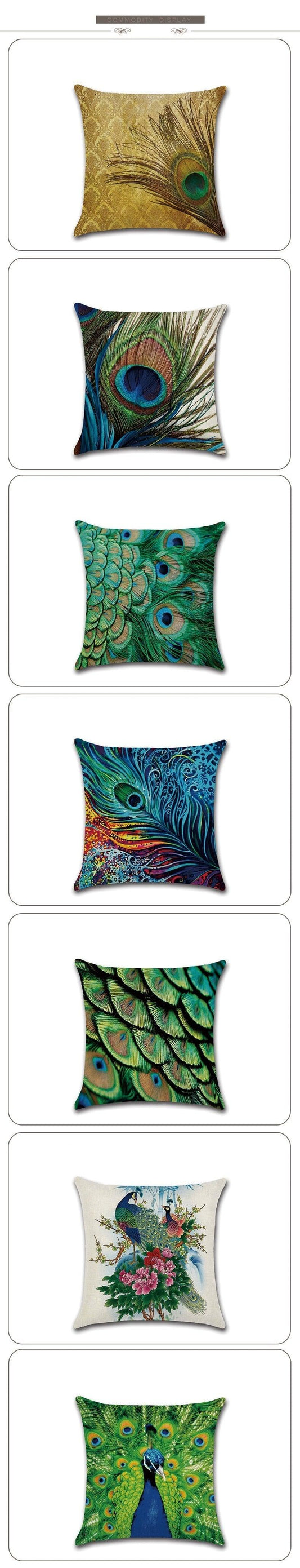 Peacock Feather Printed Pillow Cover Vintage Style Cushion Cover For Home Decor Indoor Sofa Decorations New Year Gift Cotton Linen Pillow Cases,Peacock Feather Decorative Cushion Cover Pillowcase Indoor Sofa Decorations 45x45cm