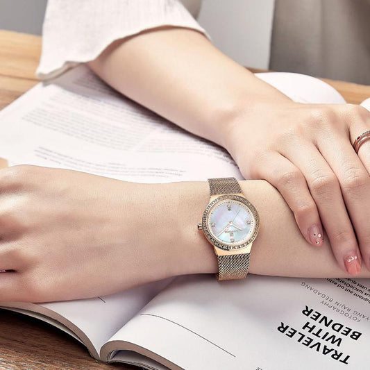 Fashion Elegant Watches Luxury Analog Women Watch With Date Casual Quartz Wristwatch With Stainless Steel Mesh Band Perfect Gift