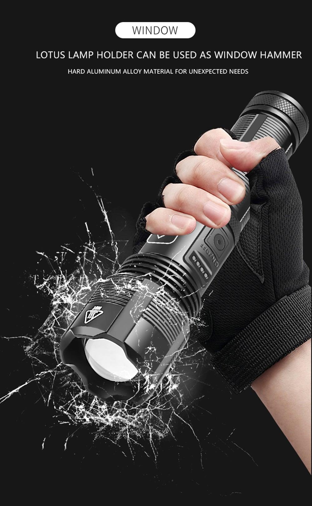 Rechargeable Adjustable Led Flashlights With High Lumen With Battery Display Super Bright Waterproof Flashlight 5 Lighting Modes For Adventure Hiking Camping Hunting New Design