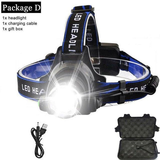 Rechargeable LED Headlamps Ultra-bright High lumens Zoomable Waterproof LED Headlight Head Torch Flashlight Head Lamp For Fishing Hands-Free Headlight