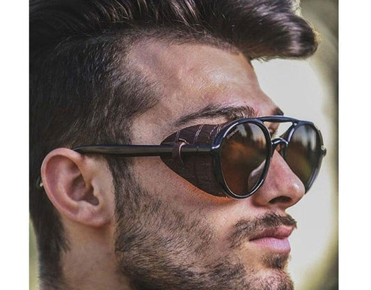 Retro Round Sunglasses Women Men Vintage Eyewear Light Plastic Frame with Leatherwear Luxury Sunglasses for Men/Women Designer Vintage Style Sunglasses For Men Attractive Sunglasses For Men