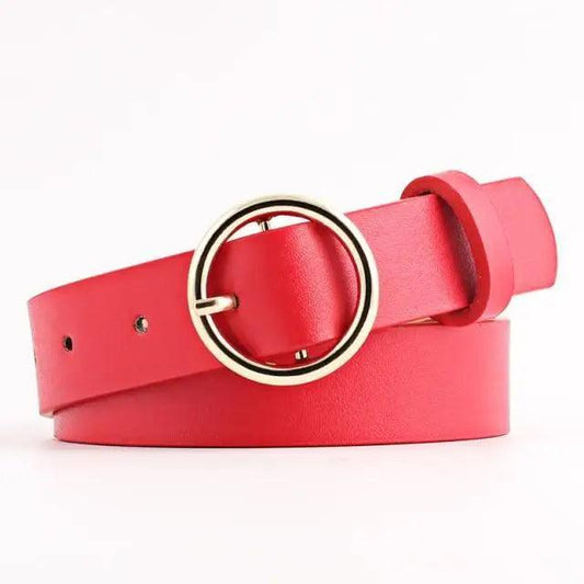 Simple Double Round Buckle PU Leather Waist Strap Vintage Design Double O-Ring Buckle Women Leather Belt For Jeans And Dresses