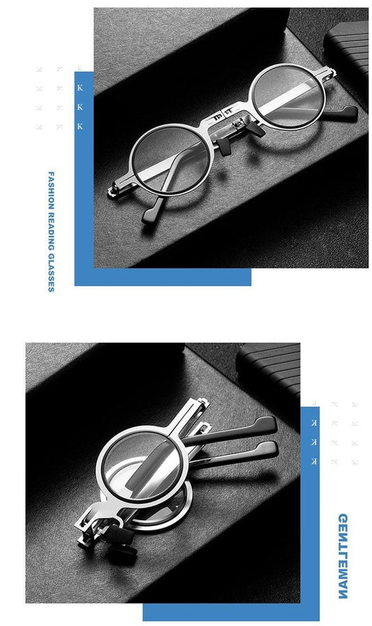 Small Metal Round Folding Reading Glasses Retro Circle Blue Light Computer Grade Glasses Narrow Eyeglasses Frame And Anti Glare Reading Glasses Foldable Computer Reading Glasses For Men +3.5