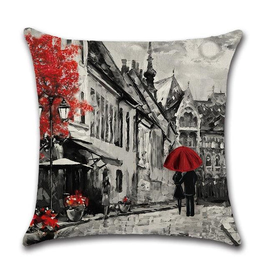 Throw Pillow Covers Valentine's Day Couple Theme Red City Landscape Printing Decorative Pillow Cover For Home Decoration Sofa Cushion Cover Black Red Color Eiffel Tower Big Ben Modern Couple Under Square Decorative Pillow Case Home Decor 45X45CM