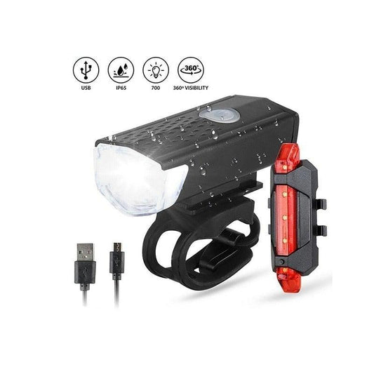 USB Rechargeable 3 Mode Bicycle Front Light Lamp Bike Headlight Cycling LED Powerful Bicycle Front Headlight Waterproof Bike Headlight End Tail Light Set 300 Lumen