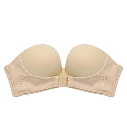Vintage Style Front Closure Sexy Push Up Bra Women Invisible Bras Underwear Lingerie for Female Brassiere Strapless Seamless Bralette ABC Cup