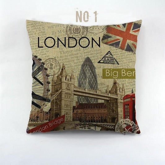 Vintage Style Pillow Covers New York London Paris City Printed Skyscraper Linen Polyester Cushion Covers For Home Sofa New York London Paris Decorative Square Pillow Case for Home Bedroom Living Room Cushion Cover 45x45cm