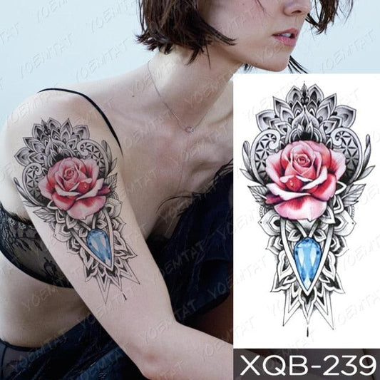 Womens Waterproof Temporary Tattoo Sticker Blue Flower Luxury Big Tatoo For Body Arm