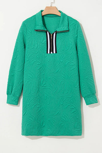 Classic Textured Zip Mini Dress Trendy Long Sleeve Dress for Women Modern Dress