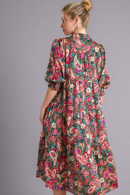 Full Size Printed Satin Midi Dress Plus Size Beautiful Women Dress Unique Design Dress