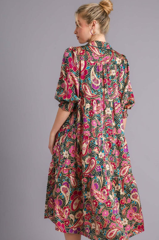 Full Size Printed Satin Midi Dress Plus Size Beautiful Women Dress Unique Design Dress