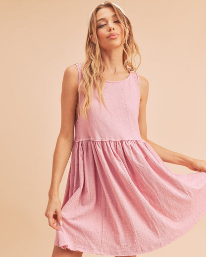 Round Neck Mini Tank Dress For Women – Stylish Everyday Essential, Comfortable Ruched Detail, Versatile Casual Dress for Effortless Looks