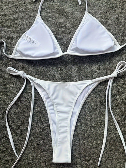 Bikini Leopard Print 2 Piece Swimsuit for Women – High Cut Lace-Up Backless Flattering Bikini Set with Halter Spaghetti Strap – Stretchy Sexy and Stylish Swimwear for Pool Beach and Summer Vacation