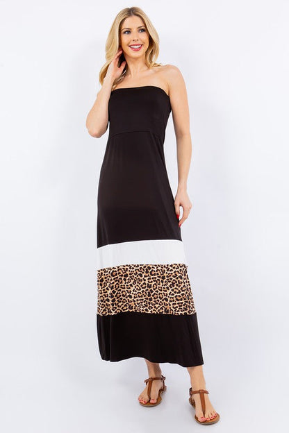 Women Full Size Leopard Print Color Maxi Dress Plus Size Trendy & Modern Long Dress