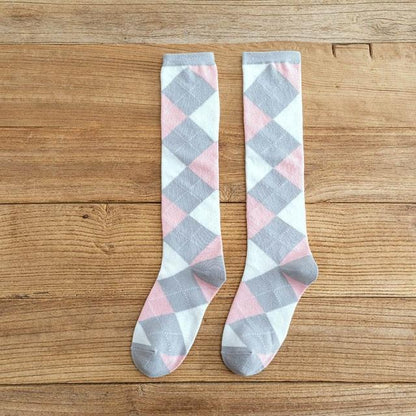 1 Pair Keep Warm Knee-high Socks for Socks Rhombus Pattern Autumn Winter Cotton College Style Socks Running Climbing Fashion Socks For Men And Women