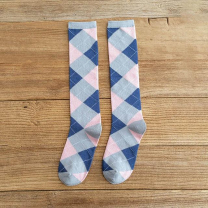 1 Pair Keep Warm Knee-high Socks for Socks Rhombus Pattern Autumn Winter Cotton College Style Socks Running Climbing Fashion Socks For Men And Women