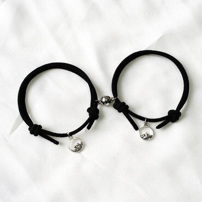 1 Pair Magnet Couple Bracelets Fashion Simple Solid Color Couple Bracelet Pendants Weaving Bracelet Adjustable Mutual Attraction Weave Rope Braided Charm Pendants Bracelet With Magnetic Bells Vows Of Eternal Love Bracelet For Women Men Gift