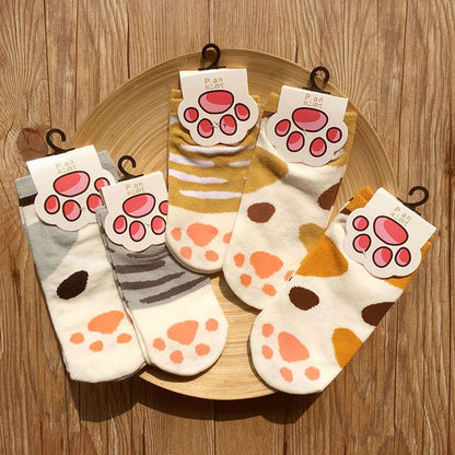 1 pair New Lady Girls Summer Winter Candy Color Kawaii Cute Socks Cartoon Cute Cats Paw Kitty Claws Ankle Short Socks Cute Paw Casual Ankle Socks For Men And Women