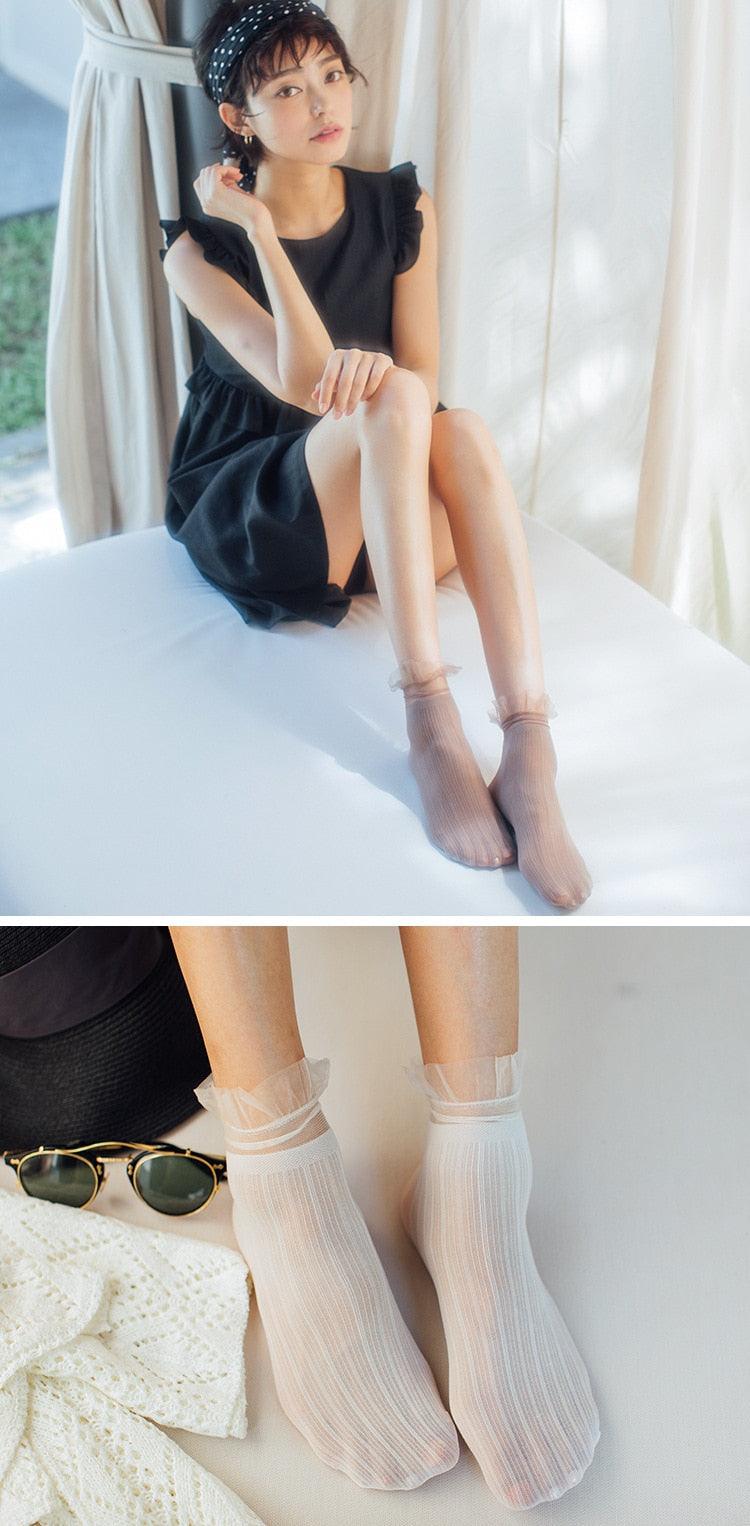 1 Pair Woman Socks Spring New Fashion Socks Solid Color Women Soft Cute Long Socks For Women Mesh Thin Socks High Quality Cotton Invisible Socks For Women
