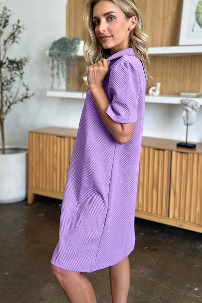 Double Take Full Size Texture Collared Neck Short Sleeve Dress Textured Dress For Women