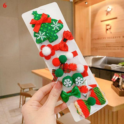 10pcs Cartoon Christmas Hairpin For Kids Lovely Pom-pom Children Hairpins Christmas Tree Decrative Hair Clips Fashion Hair Accessories For Women