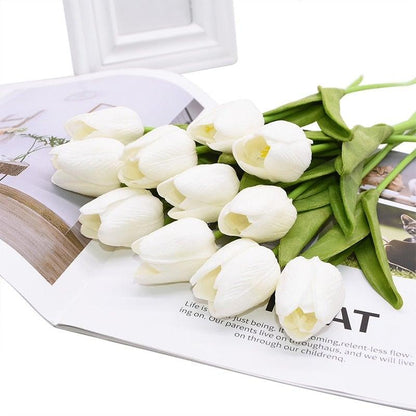 10PCS PU Fake Tulips Real Touch beautiful and Eligant Flower Real Touch Bouquet For Wedding Decoration Flowers Home Garden Decor