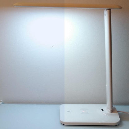 10W LED Desk Lamp with phone Wireless Charger, USB Charging Port, Dimmable Eye-Caring Office Lamp for Work,  Folding Design Decorative Table Lamp Cute Study Lamps for Bedroom Décor