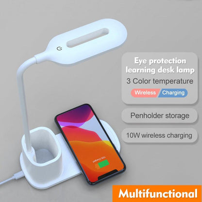 10W QI Quick Wireless Charging LED Desk Lamp Flexible Touch Dimmable Eye Protect Reading Table Light Bedroom Office Table Lamp Decorative Table Lamp Cute Study Lamps for Bedroom Décor