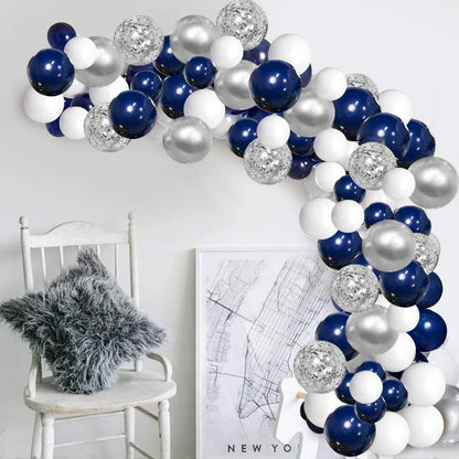 112/152 PCS White Silver Nave Blue Party Balloons Garland Kit Wedding Birthday Decoration Bridal Balloons For Weddings Aniversaly Parties and Boy Birthday In Modern Luxury Elegant Design
