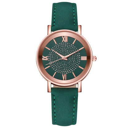 Womens Watches Bracelet Set Starry Sky Ladies Watch Casual Leather Student Quartz Wristwatch Luxury Fashion Minimalist Leather Strap Dress Analogue Quartz Round Elegant Watch