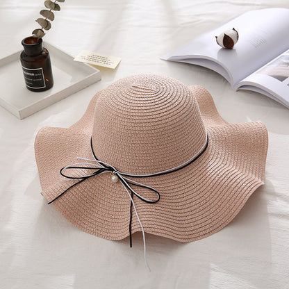Summer Cap Black Ribbon Decorate Wavy Straw Hat For Girls Hat Kids Sun Cap Baby Beach Hats for Girls