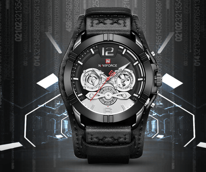 Men's Leather Waterproof Watch With Chronometers And Fluorescent Hands Excellent Design Perfect Gift