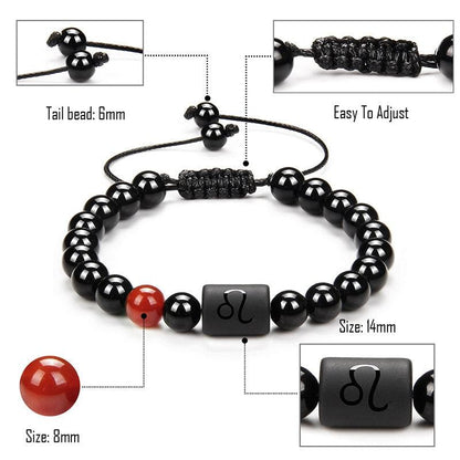 12 Couple Bracelet Black Stone Bracelets For Women Men Braided Bracelet Natural Stone Zodiac Star Sign Bracelet For Couple Natural Black Stone Bead Bracelet For Men Women