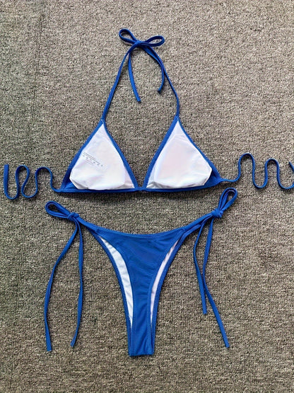 Bikini Leopard Print 2 Piece Swimsuit for Women – High Cut Lace-Up Backless Flattering Bikini Set with Halter Spaghetti Strap – Stretchy Sexy and Stylish Swimwear for Pool Beach and Summer Vacation