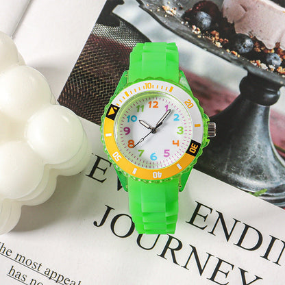 Kids Quartz Watches 50M Waterproof Analog Wristwatches Jelly Clock Students Watch Children PU Band Watch Childrens Analog Wrist Watch With Protective Design Simple Watch For Girls And Boys